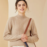 Womens Cashmere Mock Neck Sweater Chevron Knit Long Sweater